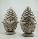 sculptuur, Coppia di pigne - 23 cm - Witte cement en kwarts