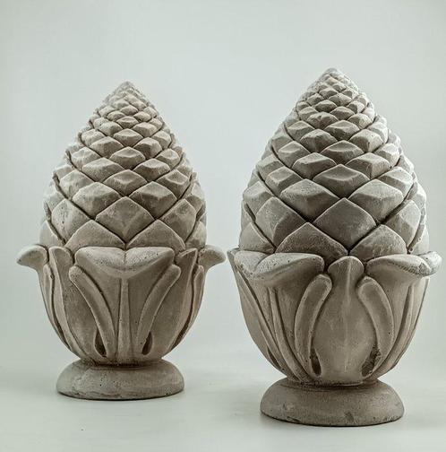 sculptuur, Coppia di pigne - 23 cm - Witte cement en kwarts, Antiek en Kunst, Curiosa en Brocante