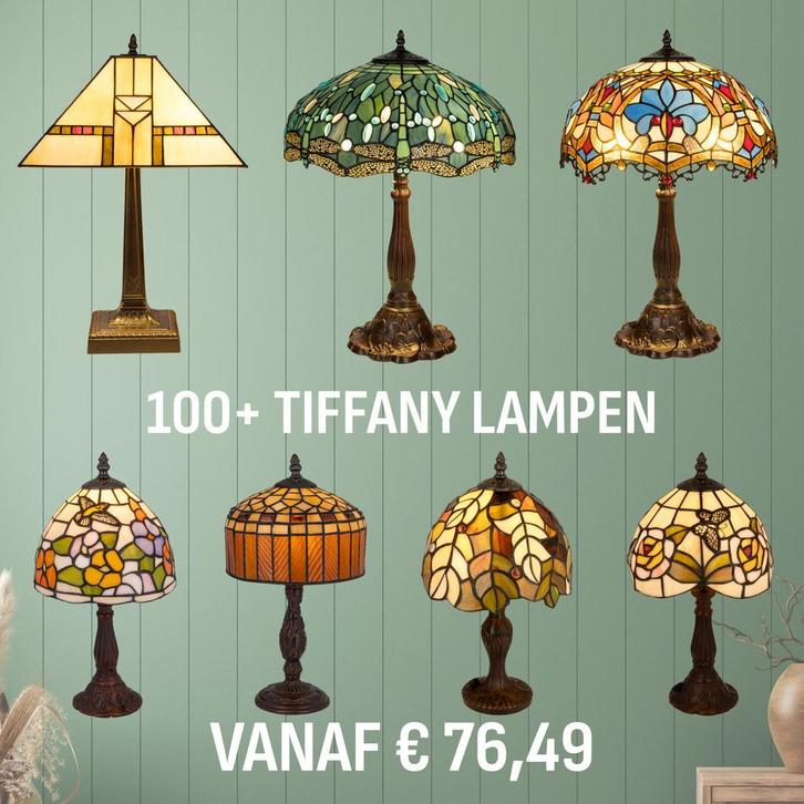 Tiffany Lampen - 100+ Direct uit voorraad leverbaar., Huis en Inrichting, Lampen | Tafellampen, Nieuw, Glas, Verzenden