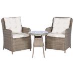 vidaXL 3-delige Bistroset met kussens poly rattan bruin, Verzenden, Nieuw, Rotan, 3 zitplaatsen