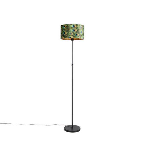 Zwarte vloerlamp met velours kap pauw met goud 35 cm - Parte, Huis en Inrichting, Lampen | Vloerlampen, Nieuw, Overige materialen