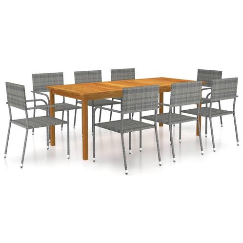 vidaXL 9-delige Tuinset grijs, Tuin en Terras, Tuinsets en Loungesets, Tuinset, Nieuw, 8 zitplaatsen, Hardhout, Verzenden