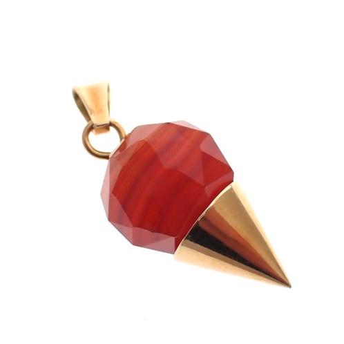 Gouden vintage kegel hanger met carneool (gouden hanger), Sieraden, Tassen en Uiterlijk, Bedels, Gebruikt, Overige merken, Goud