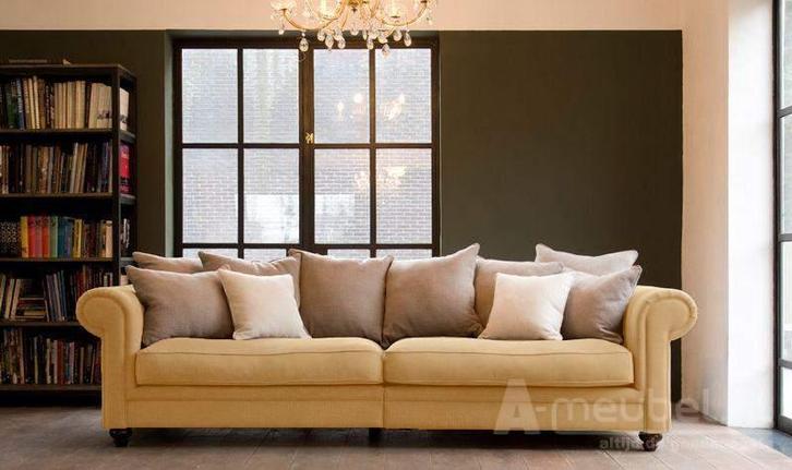 Bankstel Kaatsheuvel - rechte banken - Beige, Huis en Inrichting, Banken | Bankstellen, Nieuw, Stof