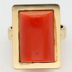 Ring - 18 karaat Geel goud - Bloedkoraal, Sieraden, Tassen en Uiterlijk, Ringen, Nieuw