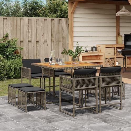 vidaXL 9-delige Tuinset met kussens poly rattan grijs, Tuin en Terras, Tuinsets en Loungesets, Tuinset, Nieuw, 8 zitplaatsen, Rotan