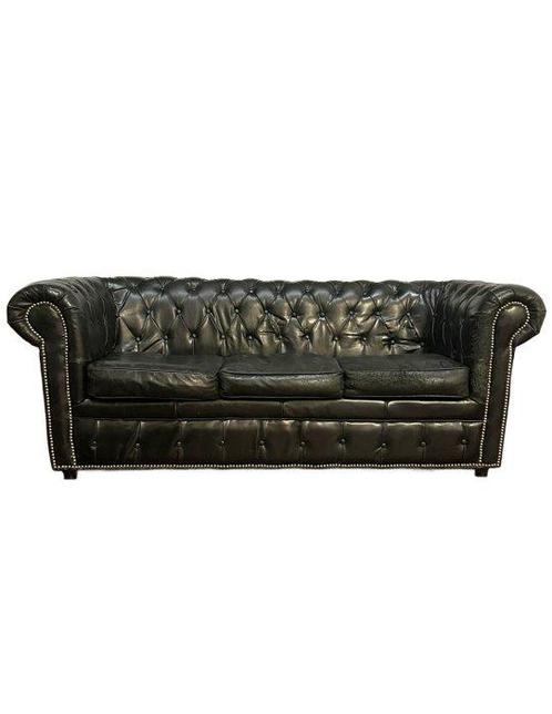 Sofa - CHESTERFIELD - Leder - Zwart-groene kleur., Antiek en Kunst, Curiosa en Brocante