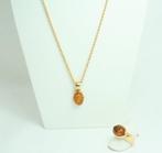 Parure - 18 karaat Geel goud Barnsteen - Gouden sieraad met, Sieraden, Tassen en Uiterlijk, Antieke sieraden