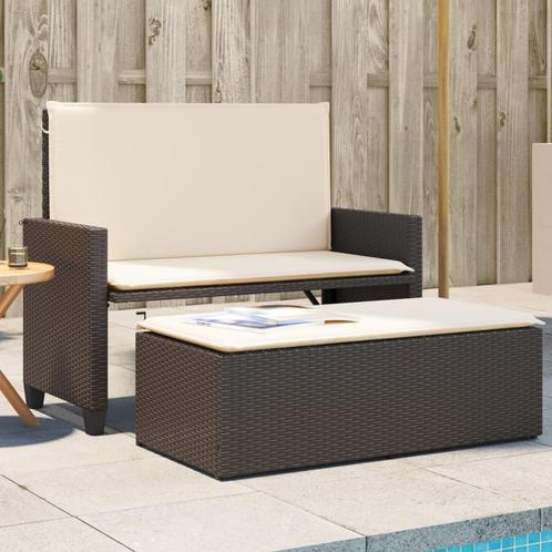 vidaXL Tuinbank met kussens en voetenbank poly rattan bruin, Tuin en Terras, Tuinbanken, Nieuw, Rotan, Verzenden