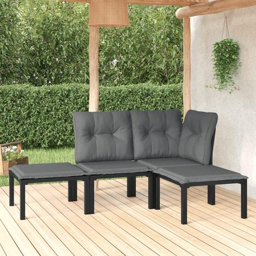 vidaXL 4-delige Loungeset poly rattan zwart en grijs, Tuin en Terras, Tuinsets en Loungesets, Loungeset, Nieuw, Rvs, Verzenden
