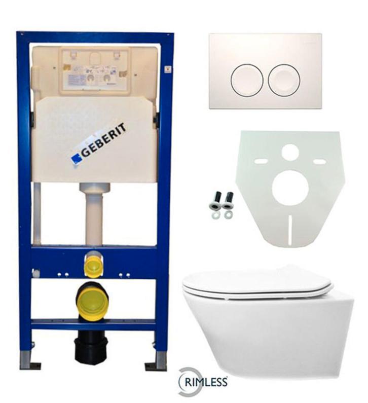 Geberit UP 100 Vesta Rimless wc+ Flatline zitt.+ Delta 21 wi, Doe-het-zelf en Verbouw, Sanitair, Nieuw, Verzenden