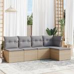 vidaXL 5-delige Loungeset met kussens poly rattan beige, Verzenden, Nieuw, Rotan, Loungeset