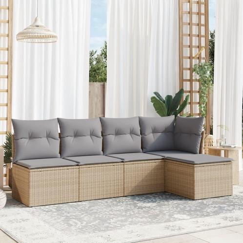 vidaXL 5-delige Loungeset met kussens poly rattan beige, Tuin en Terras, Tuinsets en Loungesets, Loungeset, Nieuw, Rotan, Verzenden
