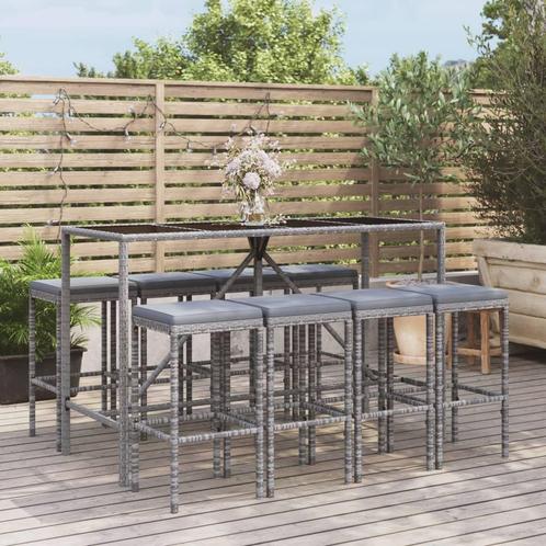 vidaXL 9-delige Tuinbarset met kussens poly rattan grijs, Tuin en Terras, Tuinsets en Loungesets, Nieuw, 8 zitplaatsen, Rotan