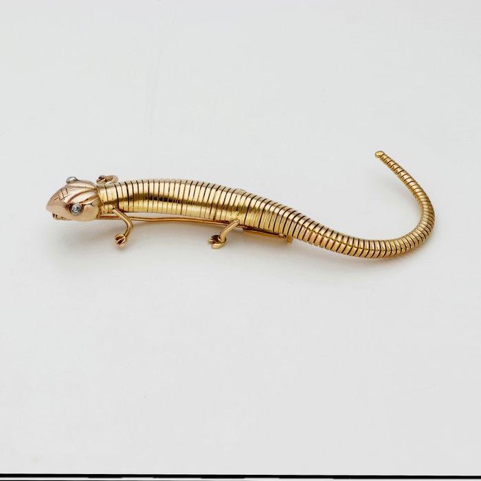 Broche - 18 karaat Geel goud - 0.02ct. tw. Diamant, Sieraden, Tassen en Uiterlijk, Antieke sieraden