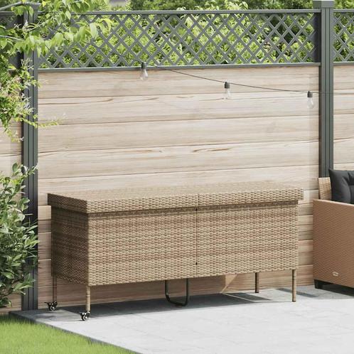 vidaXL Tuinbox met wielen 160x55x75 cm poly rattan beige, Tuin en Terras, Overige Tuin en Terras, Nieuw, Verzenden