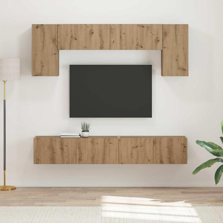 vidaXL Tv-meubelset Wandgemonteerd 5 pcs Oud Hout Bewerkt, Huis en Inrichting, Kasten | Televisiemeubels, Nieuw, Minder dan 50 cm