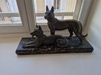 sculptuur, Le couple de chien - 36 cm - Marmer, Zinklegering