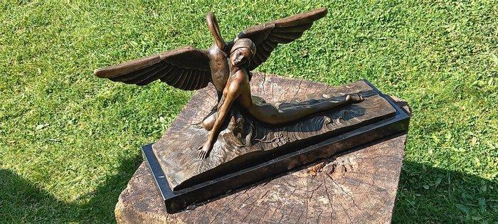 sculptuur, art deco vrouw met zwaan - 25 cm - Brons, Antiek en Kunst, Kunst | Designobjecten