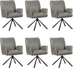 Set van 6 Grijze leren industriële draaibare eetkamerstoelen, Overige kleuren, Nieuw, Leer, Ophalen of Verzenden