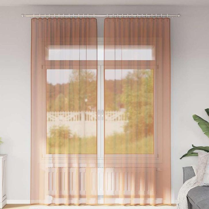vidaXL Voile gordijnen met roedezakken 2 st terracotta, Huis en Inrichting, Stoffering | Gordijnen en Lamellen, Bruin, Nieuw, Verzenden