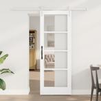 vidaXL Schuifdeur met beslag ORKDAL massief hout en glas wit, Verzenden, Nieuw
