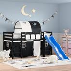 vidaXL Kinderhoogslaper met tunnel 90x200 cm grenenhout wit, Huis en Inrichting, 90 cm, Eenpersoons, Verzenden, Zwart