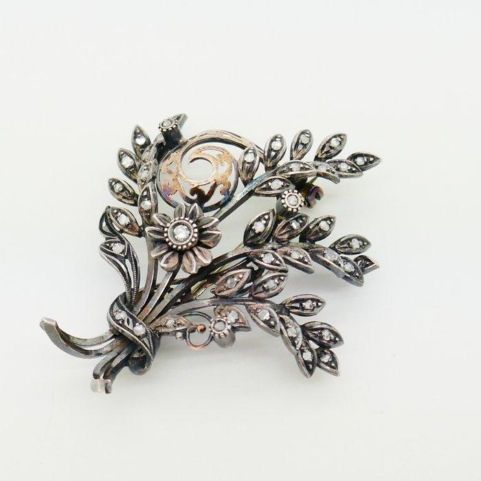 Zonder Minimumprijs - Broche - 19.2 kt. Roségoud, Zilver -, Sieraden, Tassen en Uiterlijk, Antieke sieraden