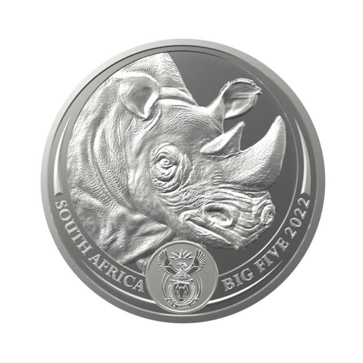 Zilveren munt Big Five Neushoorn 2022 1 troy ounce, Postzegels en Munten, Edelmetalen en Baren, Verzenden