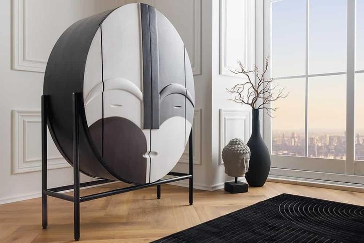 Massief houten highboard VOODOO 120 cm bruin wit zwart, Huis en Inrichting, Kasten | Dressoirs, Ophalen of Verzenden