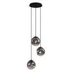 Art deco hanglamp zwart met smoke glas 3-lichts - Douglass, Nieuw, Art Deco, 75 cm of meer