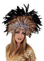 Grote Verentooi Bruin Panterprint Burlesque Hoofdtooi Carnav, Nieuw, Carnaval, Ophalen of Verzenden