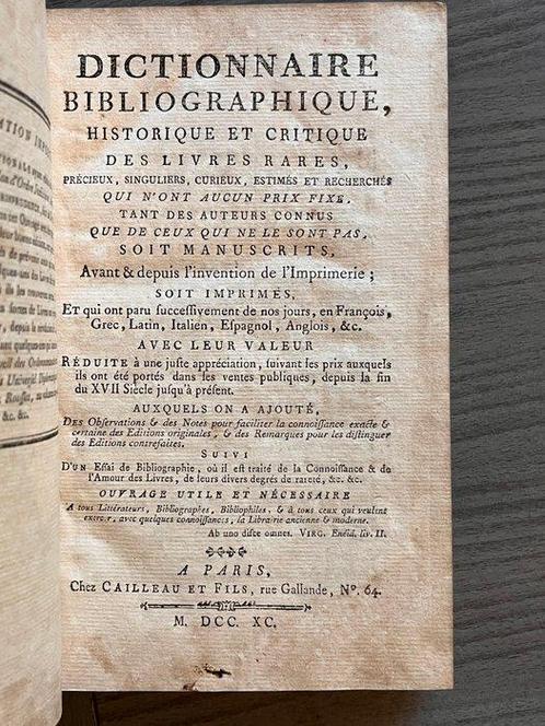 Duclos - Dictionnaire bibliographique - 1790, Antiek en Kunst, Antiek | Boeken en Bijbels