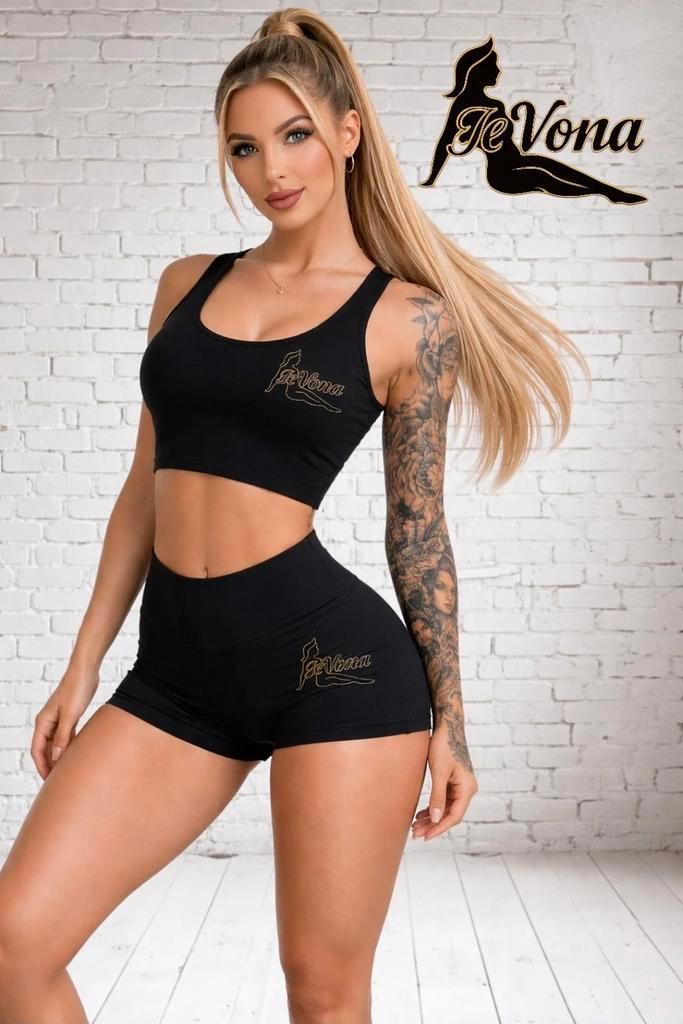 Sportshort + Top Fevona, Kleding | Dames, Sportkleding, Zwart, Maat 36 (S), Nieuw, Fitness of Aerobics, Verzenden