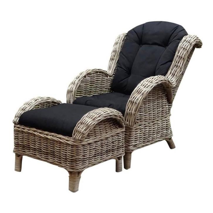 Naturel lounge balkonset 2-delig naturel rotan zwart, Tuin en Terras, Tuinsets en Loungesets, Nieuw, Ophalen of Verzenden