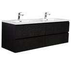 Badkamermeubel Set Angela 140cm Zwart Houtnerf, Verzenden, Nieuw, Wastafelkast