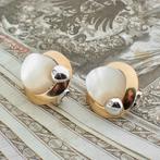 18 Krt. Bicolor oorbellen met parelmoer en diamant 0,04 c..., Sieraden, Tassen en Uiterlijk, Oorbellen, Gebruikt, Overige kleuren