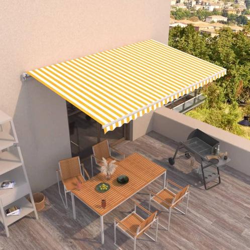 vidaXL Luifel handmatig uittrekbaar 500x300 cm geel en wit, Tuin en Terras, Zonneschermen, Nieuw, Verzenden