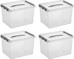 Sunware Q-line Opbergbox Transparant/Grijs 22 liter - Set, Nieuw, Verzenden