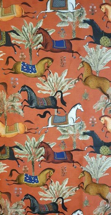 Exclusieve stof met rennende paarden - 300x280 cm -, Antiek en Kunst, Antiek | Kleden en Textiel