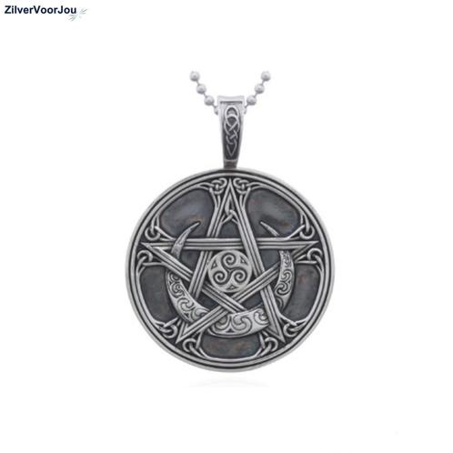 Zilveren triskele maan en ster hanger, Sieraden, Tassen en Uiterlijk, Kettinghangers, Nieuw, Verzenden