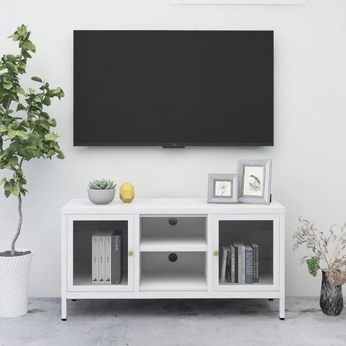 vidaXL Tv-meubel 105x35x52 cm staal en glas wit, Huis en Inrichting, Kasten | Televisiemeubels, 25 tot 50 cm, Nieuw, Metaal, Minder dan 100 cm