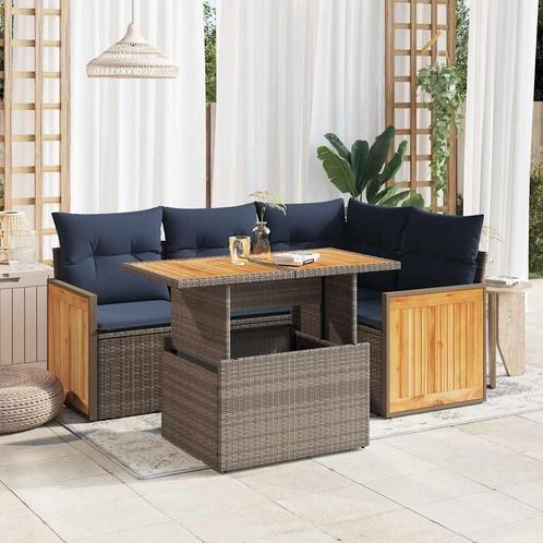 vidaXL 5-delige Loungeset met kussens poly rattan acacia, Tuin en Terras, Tuinsets en Loungesets, Loungeset, Nieuw, Rotan, Verzenden