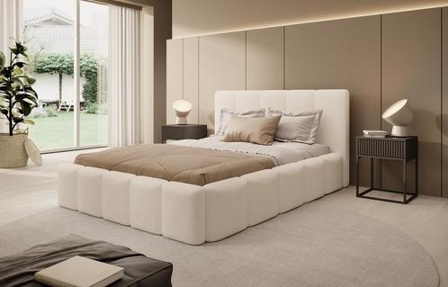 Meubella | Tweepersoonsbed 140x200 beige teddy stof, Huis en Inrichting, Slaapkamer | Bedden, Nieuw, Tweepersoons, Verzenden