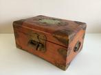 Sieradendoos - Met origineel slotje - Hout, koper, jade -