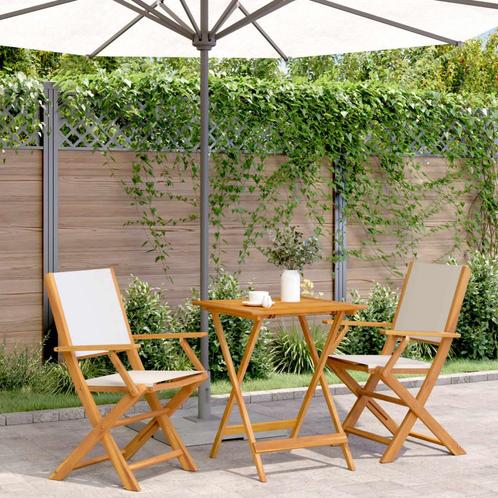 vidaXL 3-delige Bistroset stof en massief hout crèmewit, Tuin en Terras, Tuinsets en Loungesets, Nieuw, Hardhout, Verzenden
