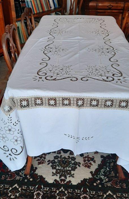 Tafelkleed (7) - 250 cm - 170 cm - Gestikt linnen tafelkleed, Antiek en Kunst, Antiek | Kleden en Textiel