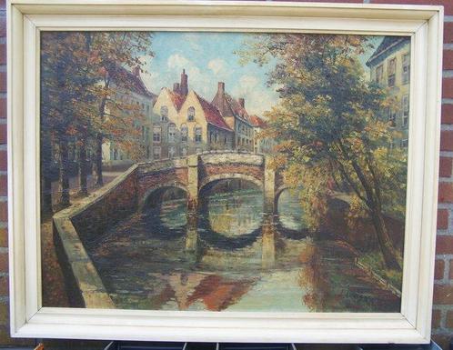Belgische school (20e eeuw) - De Augustijnenbrug in Brugge, Antiek en Kunst, Kunst | Schilderijen | Klassiek