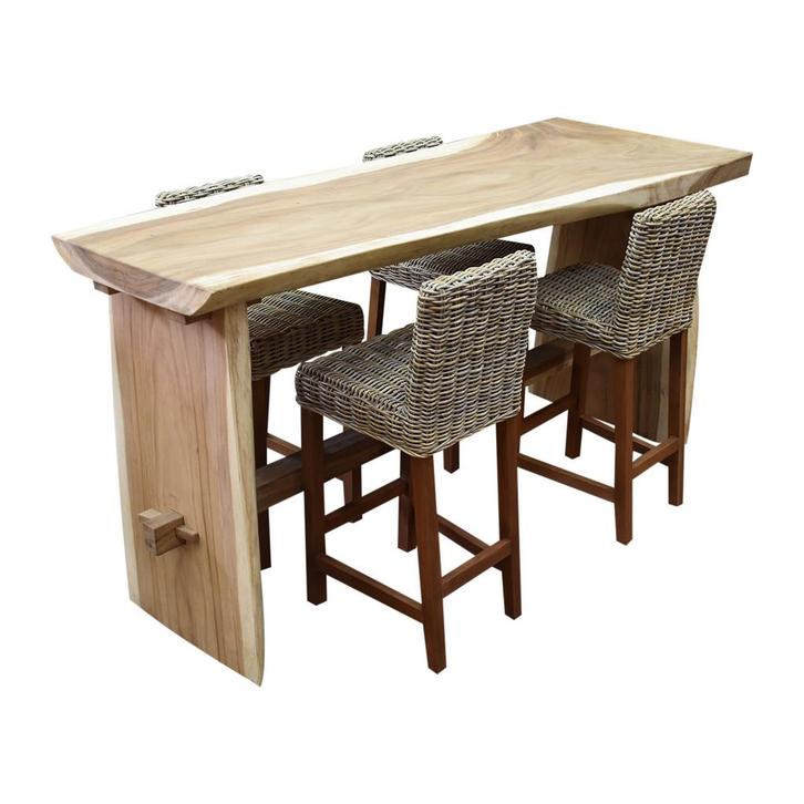Boomstam / Rita bar tuinset 220x70x110 cm 5-delig naturel, Tuin en Terras, Tuinsets en Loungesets, Nieuw, Hardhout, Ophalen of Verzenden
