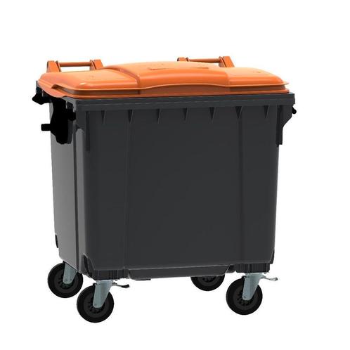 Afvalcontainer 1100 liter grijs met oranje deksel, Huis en Inrichting, Woonaccessoires | Prullenbakken, Ophalen of Verzenden